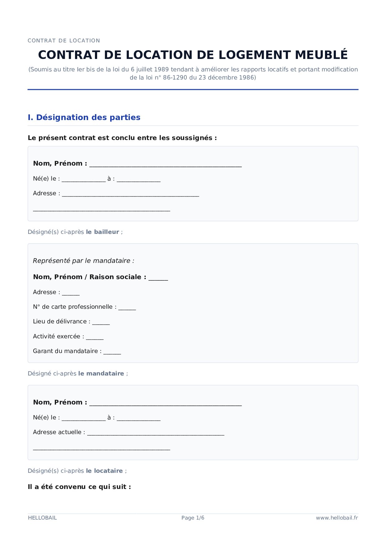 Contrat de location meublée